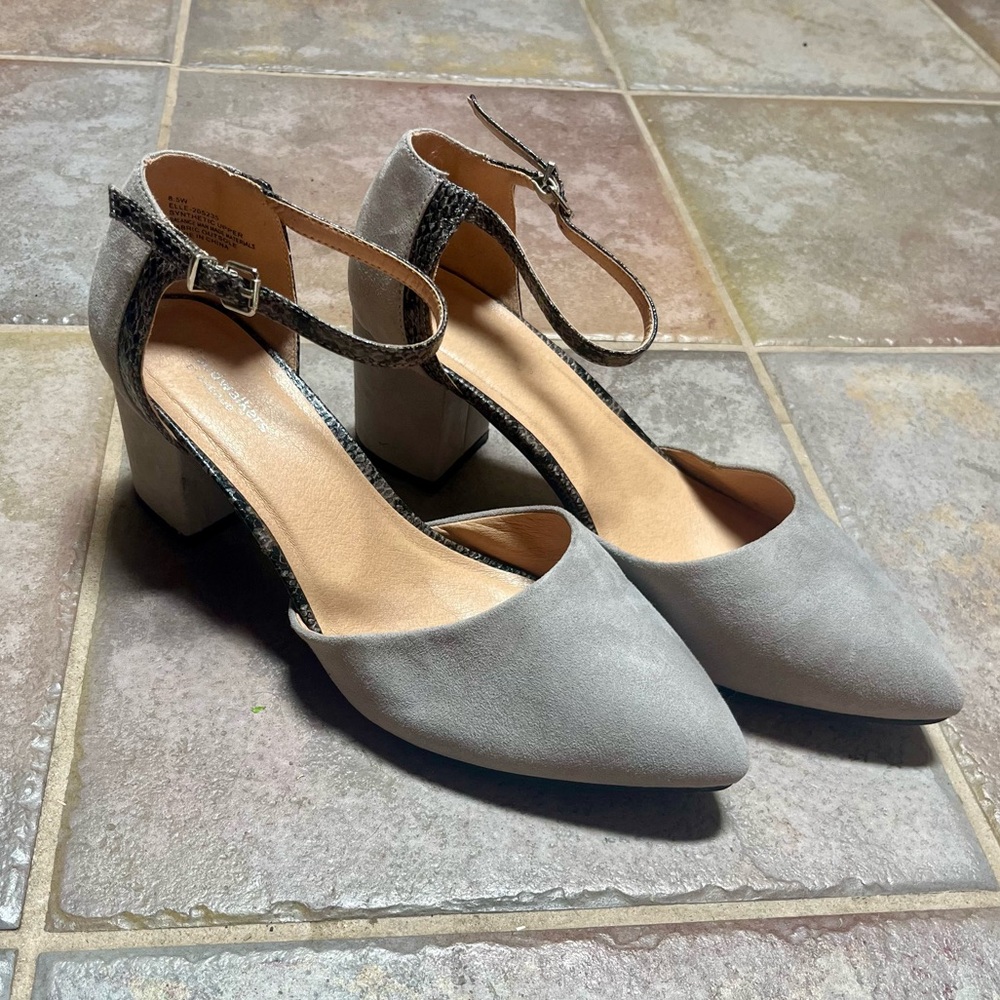 Cloudwalkers Gray Block Heels with Snake print accents